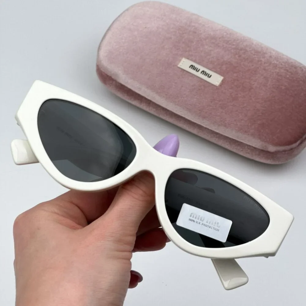 Miu Miu MU03ZS 1425S0 BRAND NEW Sunglasses White Dark Gray Cat Eye Women